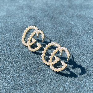 New!! Double G-shaped Pearl Stud Earrings 18K GP